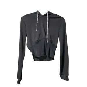🖤 SHEIN Cropped Black Hoodie w/ Mesh Detail - Size L (Fits Small) 🖤